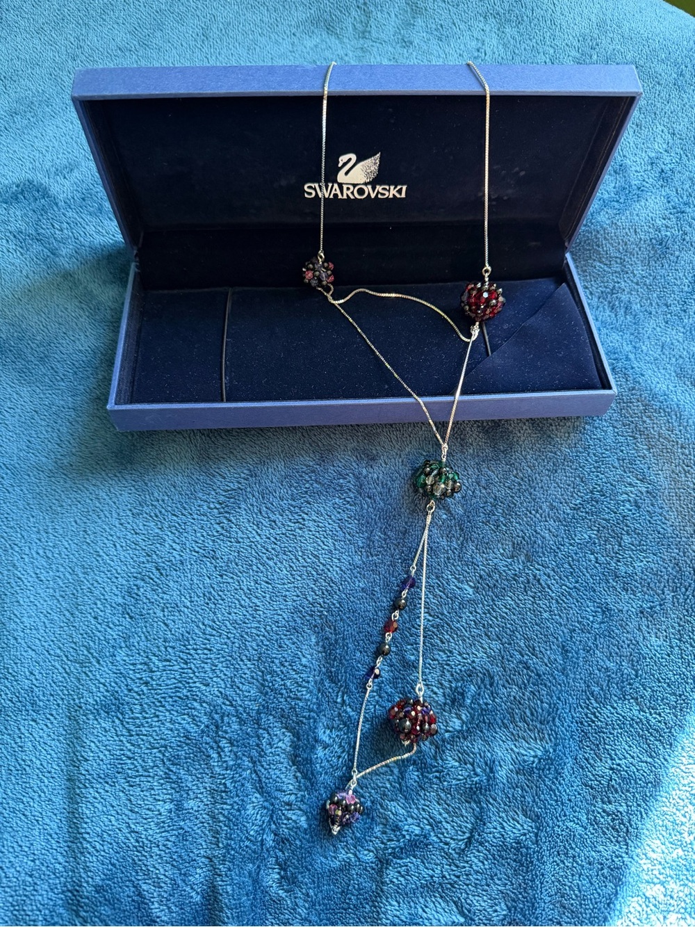 Swarovski Multicolor Crystal Drop Y-Necklace - Silver Tone